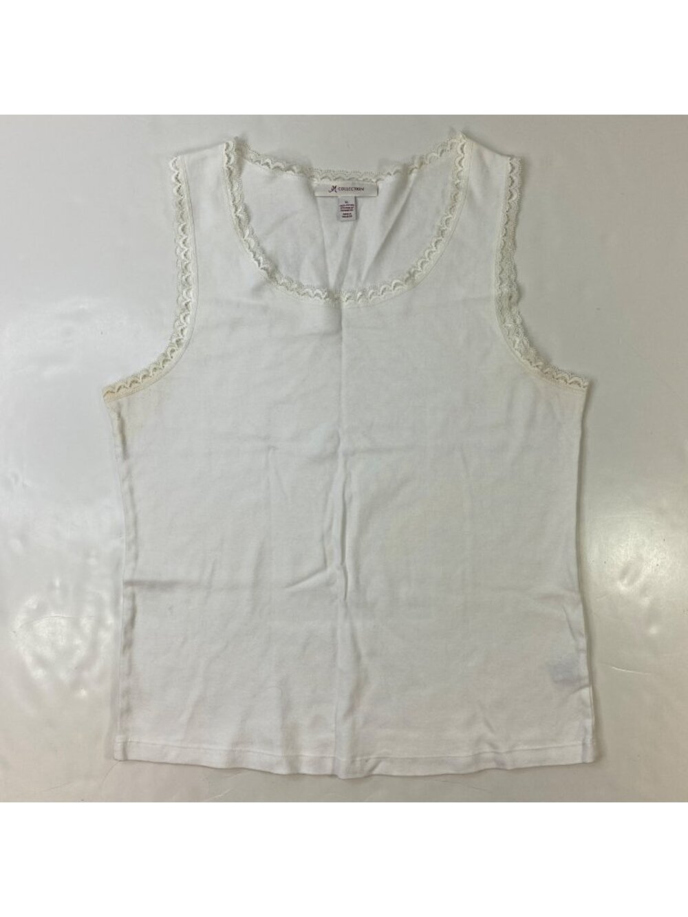 JM Collection Womens White Cotton Sleeveless Tank Top Lace Trim Size XL